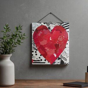 Original Abstract Collage Heart for Valentine's Day | Original Red Collage Art